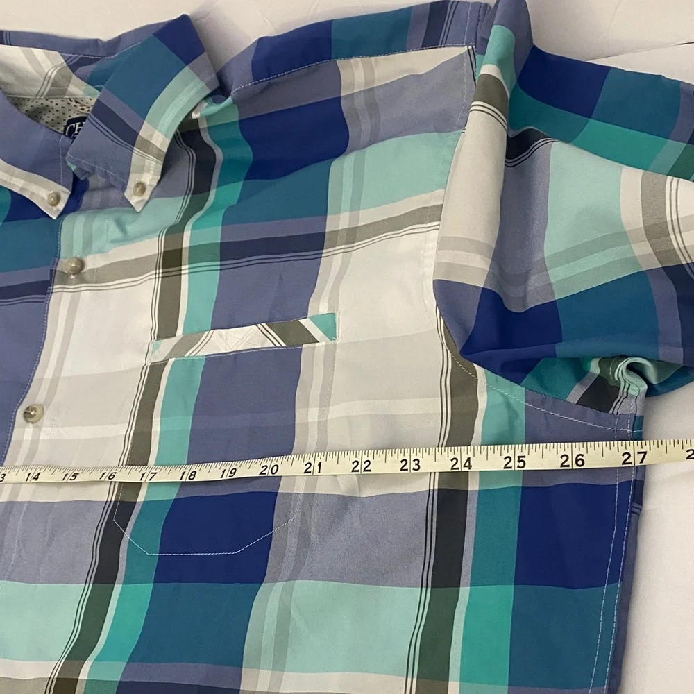 Chaps Men's Aqua and Navy Plaid Shirt - Picture 9 of 11
